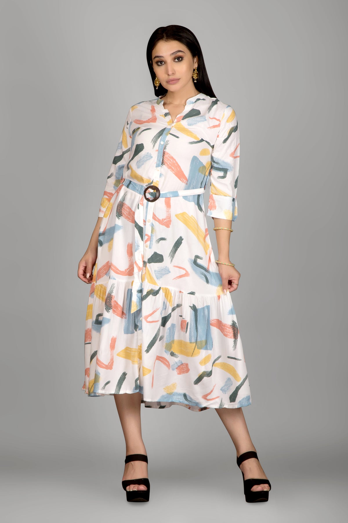 Multi-Colour Printed Midi