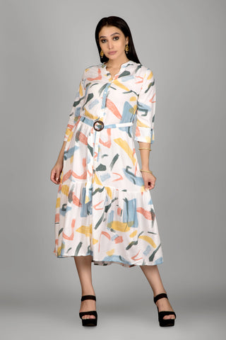 Multi-Colour Printed Midi