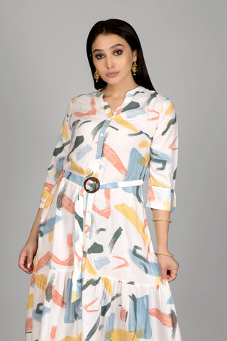 Multi-Colour Printed Midi