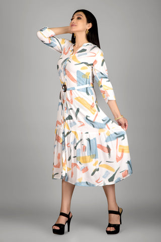 Multi-Colour Printed Midi