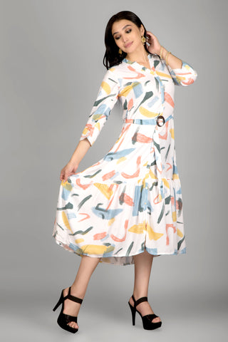 Multi-Colour Printed Midi