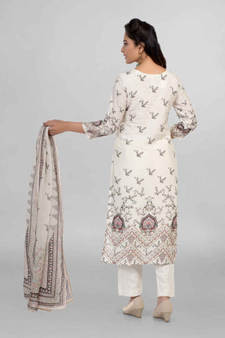 Off White Colour Printed Kurti Paired With Pant And Dupatta