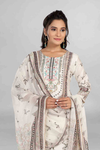 Off White Colour Printed Kurti Paired With Pant And Dupatta