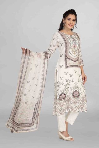 Off White Colour Printed Kurti Paired With Pant And Dupatta