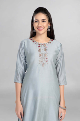 Grey Colour Gotta Work Kurti Paired With Pant Dupatta