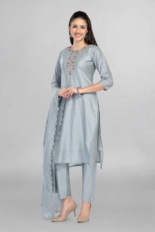 Grey Colour Gotta Work Kurti Paired With Pant Dupatta