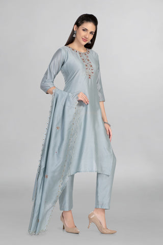 Grey Colour Gotta Work Kurti Paired With Pant Dupatta