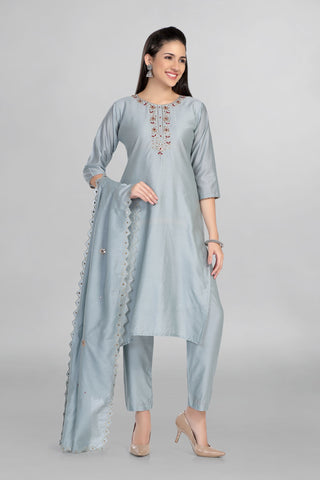 Grey Colour Gotta Work Kurti Paired With Pant Dupatta