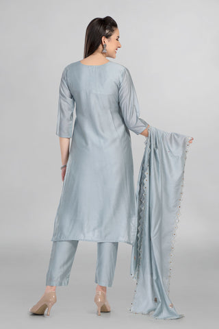 Grey Colour Gotta Work Kurti Paired With Pant Dupatta