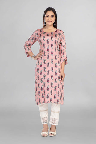 Peach Colour Alankari Printed Kurti