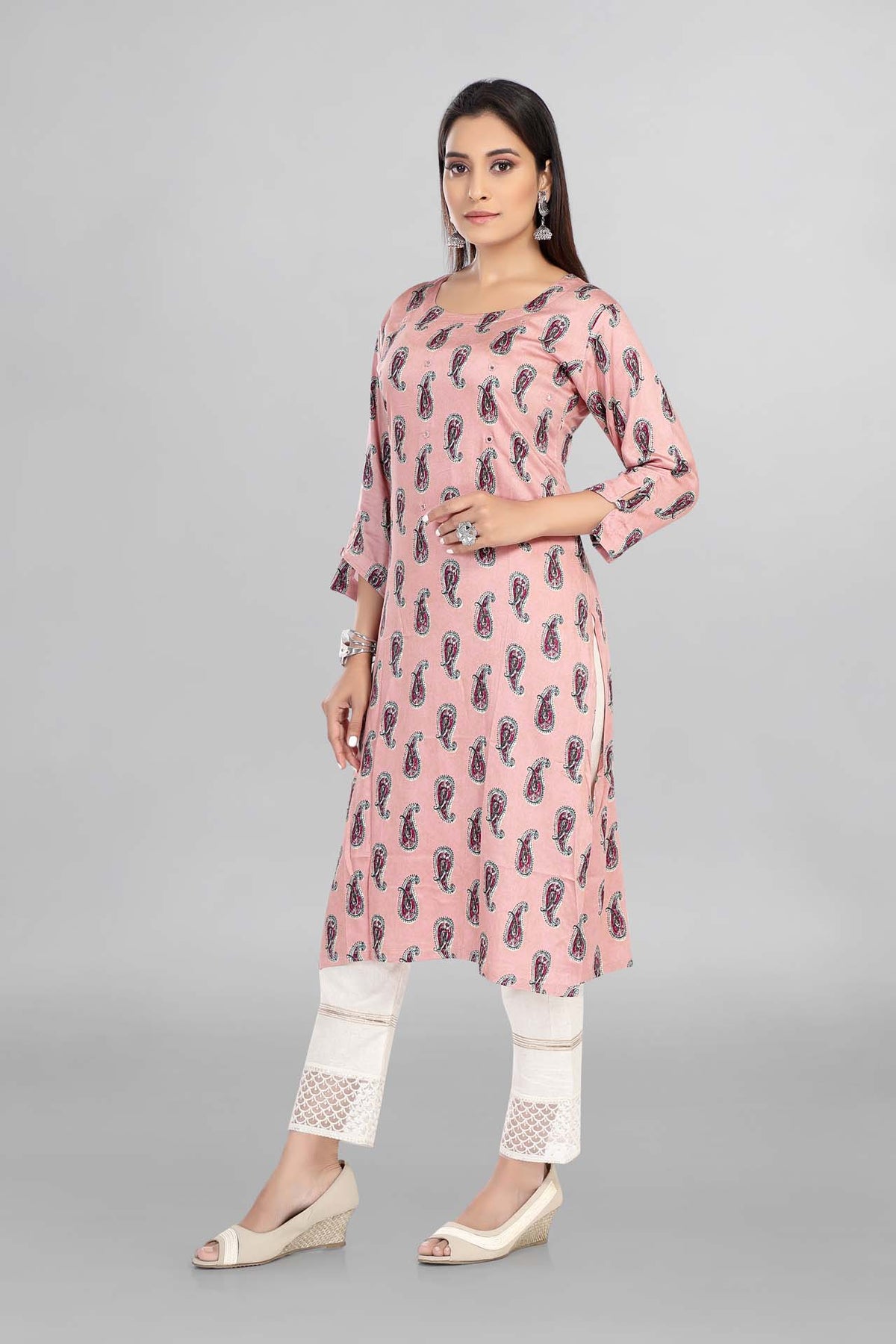 Peach Colour Alankari Printed Kurti