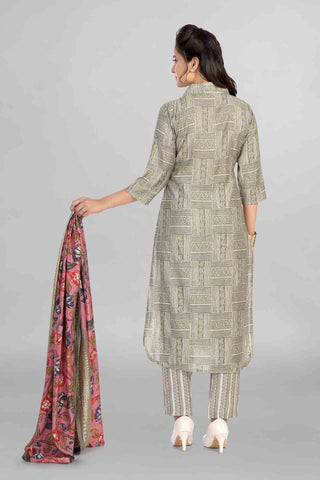 Green Colour Muslin Kurti Paired With Pant Dupatta