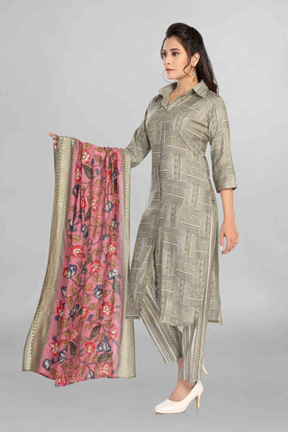 Green Colour Muslin Kurti Paired With Pant Dupatta