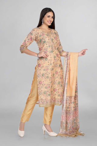 Mustard Colour Kurti Paired With Pant And Dupatta