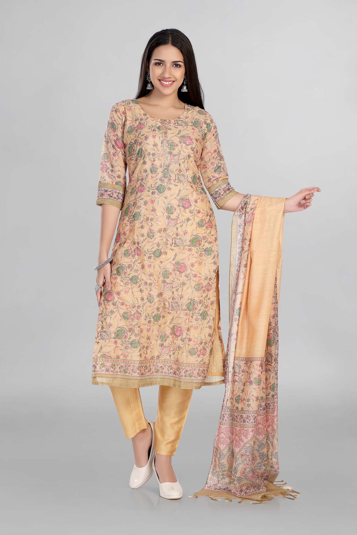 Mustard Colour Kurti Paired With Pant And Dupatta