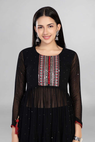 Black Colour Printed Kurti Paired With Pant And Dupatta