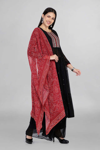 Black Colour Printed Kurti Paired With Pant And Dupatta