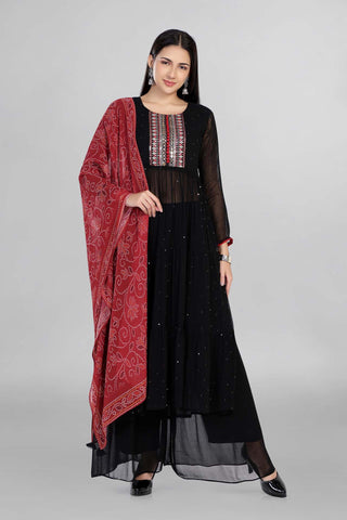 Black Colour Printed Kurti Paired With Pant And Dupatta