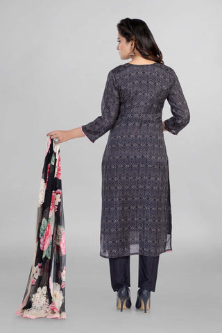 Blue Colour Printed Kurti Paired With Pant And Dupatta