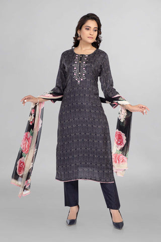 Blue Colour Printed Kurti Paired With Pant And Dupatta