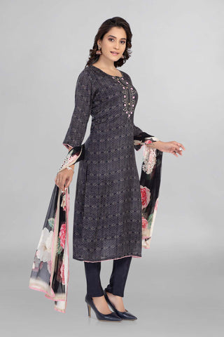 Blue Colour Printed Kurti Paired With Pant And Dupatta