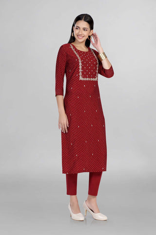 Beautiful Maroon Colour Hand Embroidery Bandhani Kurti