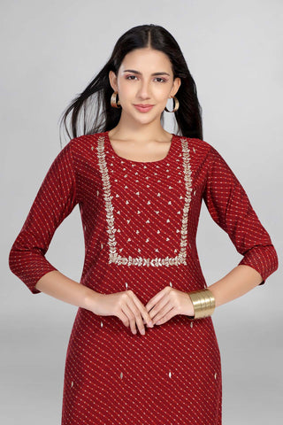 Beautiful Maroon Colour Hand Embroidery Bandhani Kurti