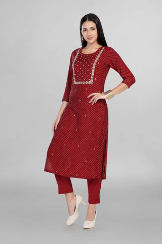 Beautiful Maroon Colour Hand Embroidery Bandhani Kurti