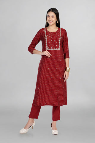 Beautiful Maroon Colour Hand Embroidery Bandhani Kurti