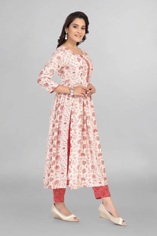 Off White Colour Anarkali Kurti Paired With Pant