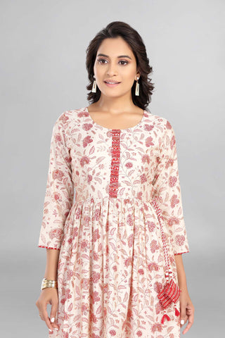 Off White Colour Anarkali Kurti Paired With Pant