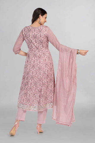 Casual Wear Cotton Anarkali Floral Kurti Paired With Pant and Printd Dupatta