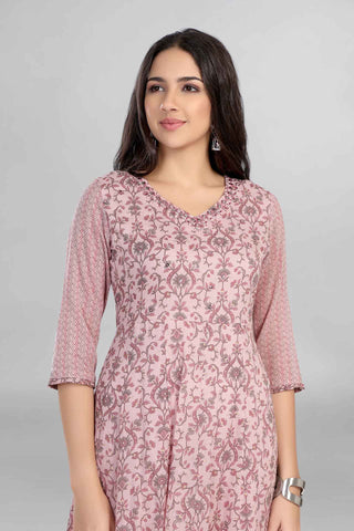 Casual Wear Cotton Anarkali Floral Kurti Paired With Pant and Printd Dupatta