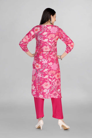 Pink Colour Floral Print With Up Down Kurti Paired With Pant