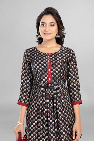 Black Colour Printed Kurti Paired With Pant And Dupatta