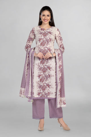 Lavender Colour Floral Casual Wear Kurti Paired With Pant And Dupatta