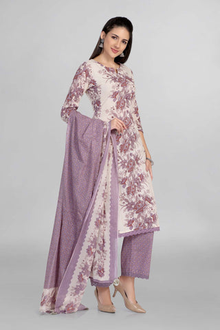 Lavender Colour Floral Casual Wear Kurti Paired With Pant And Dupatta