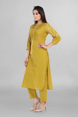 Olive Colour Beautiful Resham Embroidered Co-Ord Set