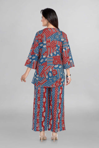 Imperial Blue Colour Printed Top And Plazo , Co-Ord Set