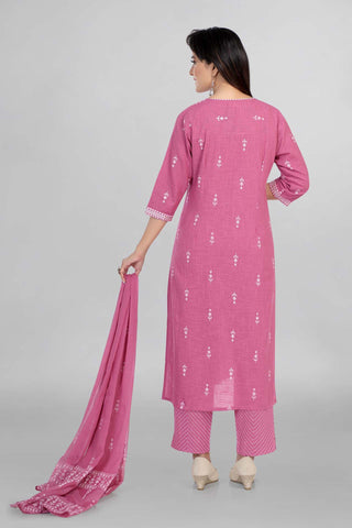 Pink Colour Beautiful Casual Wear Kurti Paired With Pant Dupatta