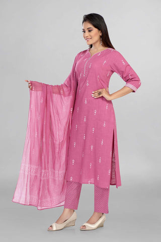 Pink Colour Beautiful Casual Wear Kurti Paired With Pant Dupatta