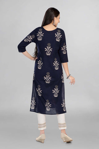 Blue Colour White Floral Printed Angrakha Kurti