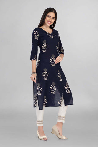 Blue Colour White Floral Printed Angrakha Kurti