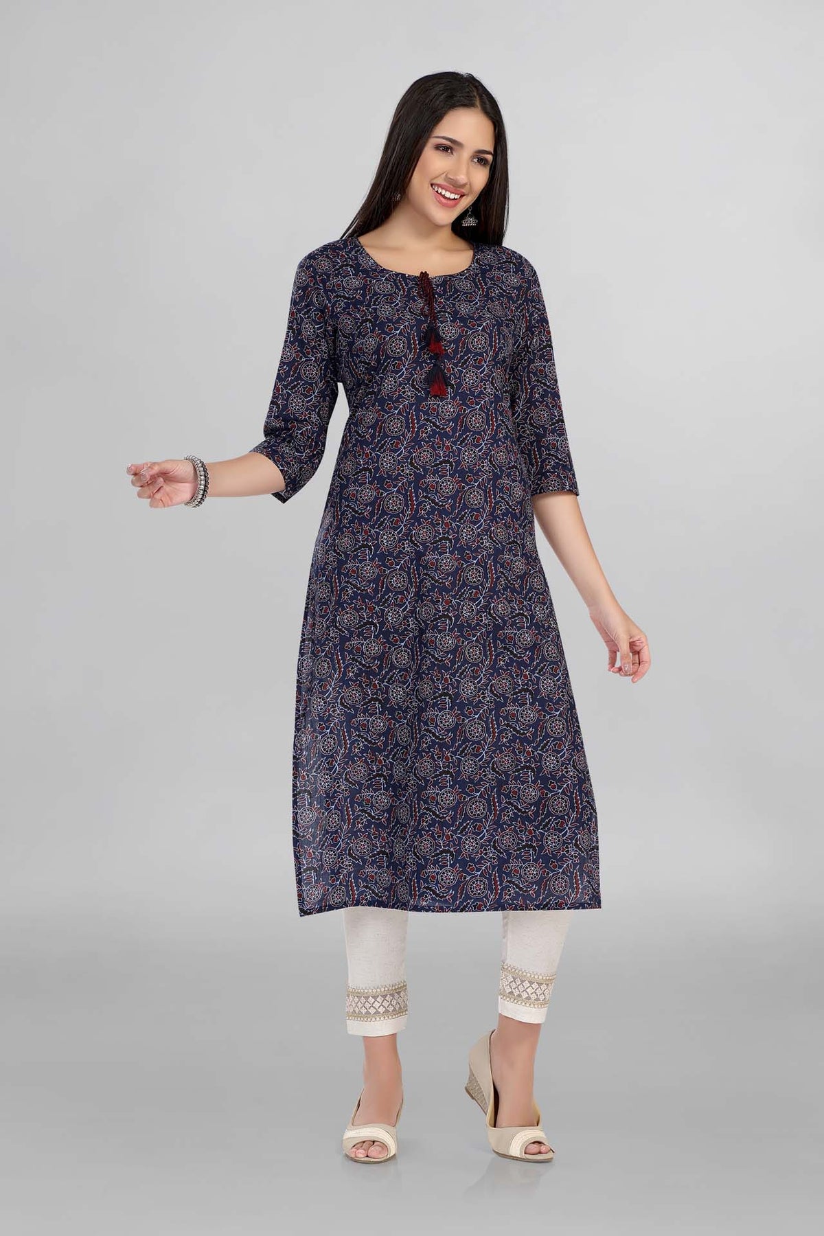 Blue Colour Floral Printed Casual Wear Kurti