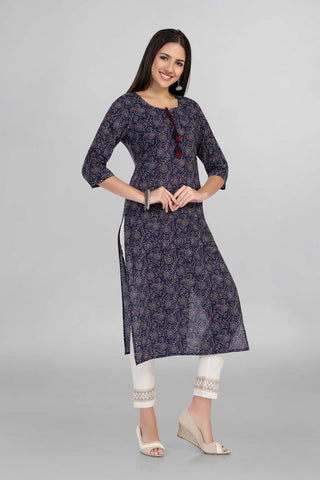 Blue Colour Floral Printed Casual Wear Kurti