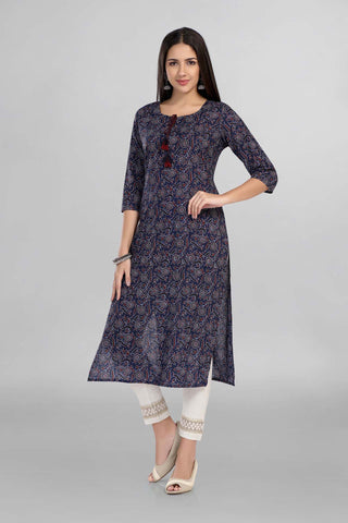 Blue Colour Floral Printed Casual Wear Kurti