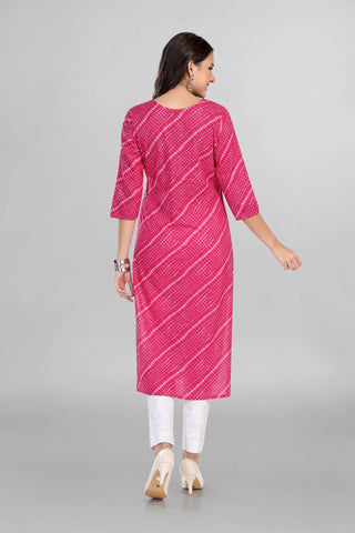 Pink Colour Casual Wear Cotton Printed Kurti