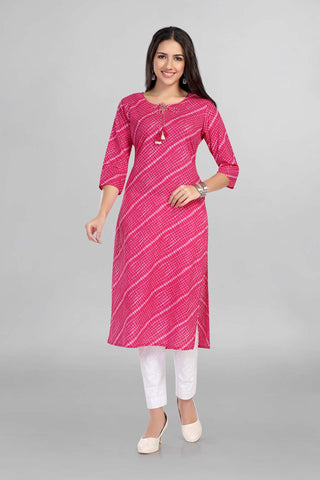 Pink Colour Casual Wear Cotton Printed Kurti