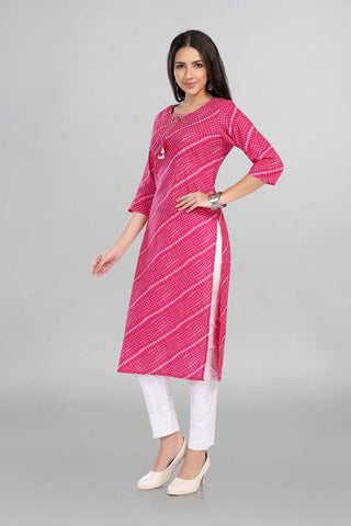 Pink Colour Casual Wear Cotton Printed Kurti