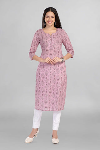 Pink Colour Casual Wear Cotton Printed Kurti